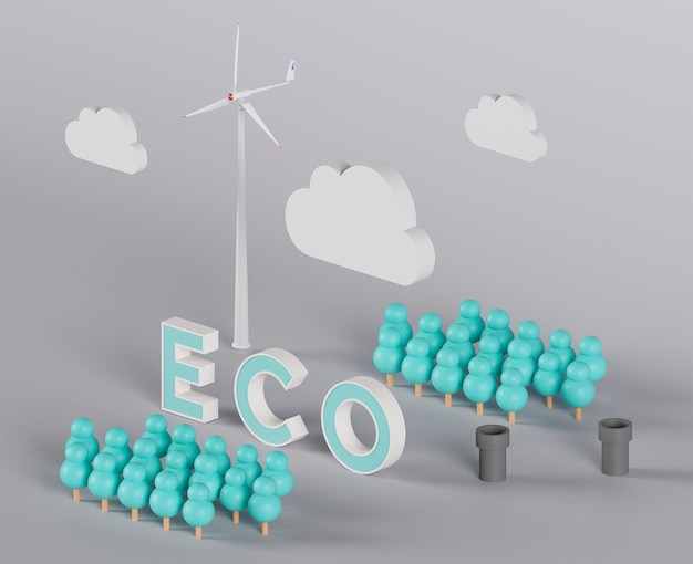 Free Photo 3d eco project for environment with windmill