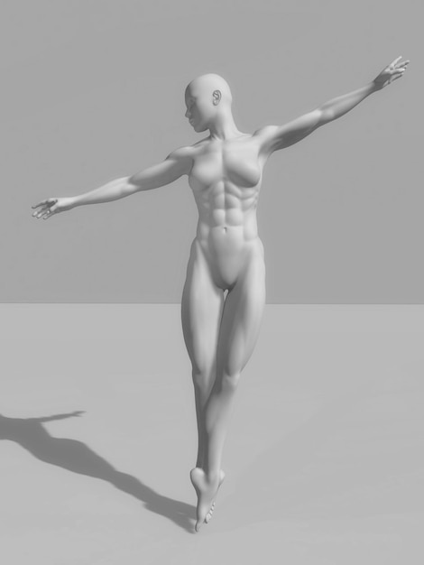 3D female figure with muscular physique in ballet pose