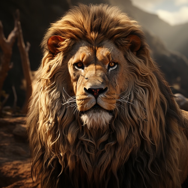 Free Photo 3d ferocious lion with nature background