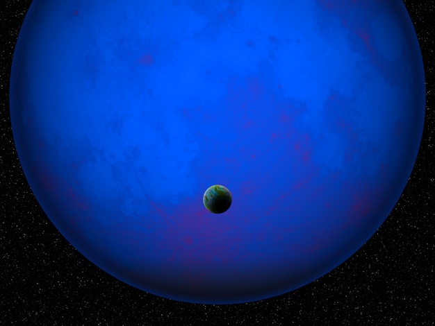 Free Photo 3d fictional space scene with earth like planet against glowing blue planet