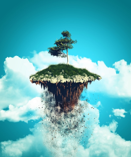 Free Photo 3d floating island exploding into the sky