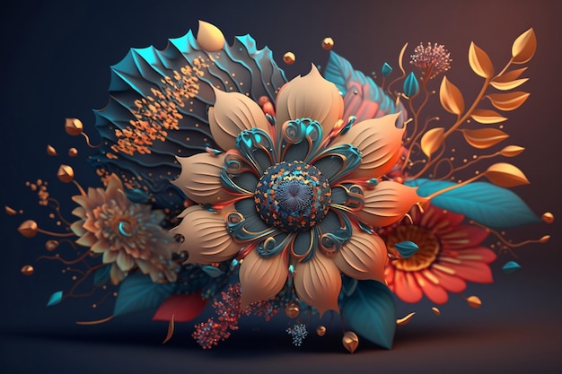 3d flower boho render generative ai