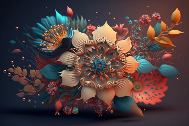 3d flower boho render generative ai