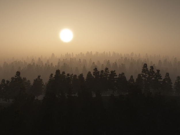 Free photo 3d foggy tree landscape