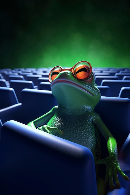 Free Photo 3d frog at the cinema watching a movie