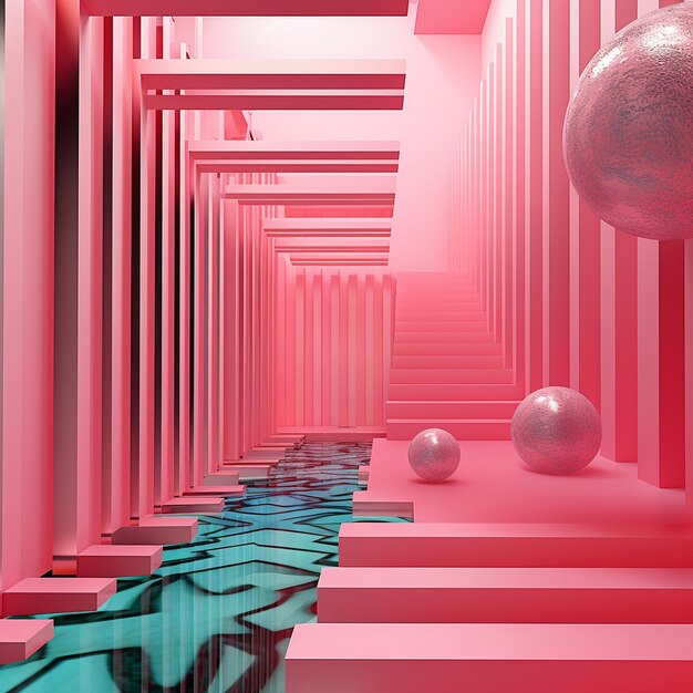 3d geometric shapes in indoors background