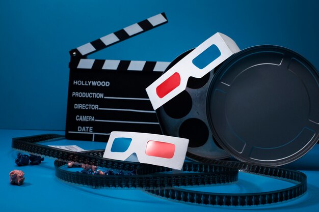 3d glasses and clapper board arrangement