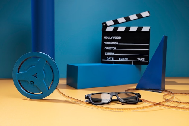 3d glasses and clapper board for movies