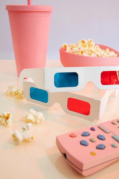 Free photo 3d glasses with drink cup