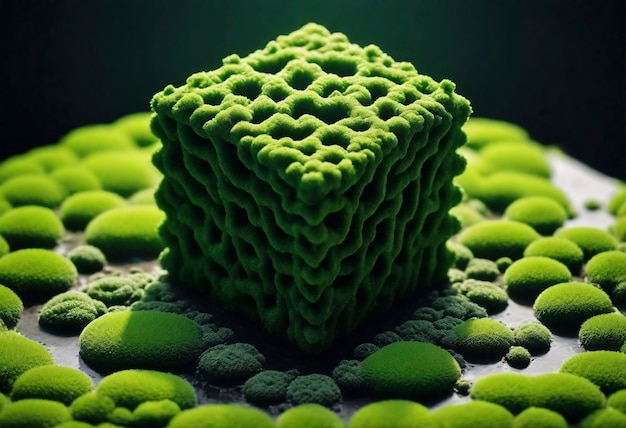 Free photo 3d green moss on abstract shape