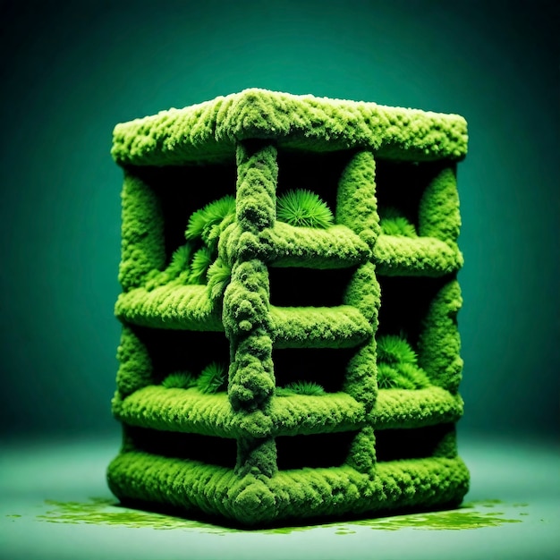 Free photo 3d green moss on abstract shape