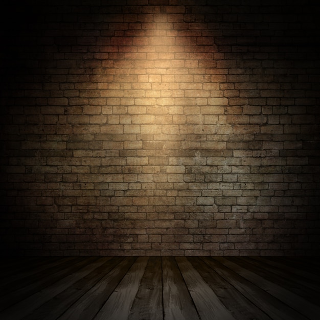 Free photo 3d grunge interior with spotlight shining down