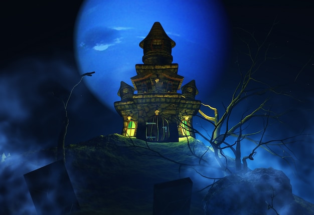 Free Photo 3d halloween background with spooky castle