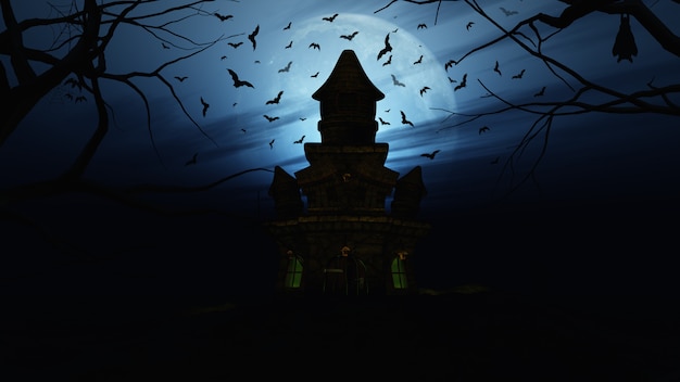 Free Photo 3d halloween background with spooky castle