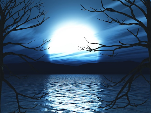 Free Photo 3d halloween moonlit landscape