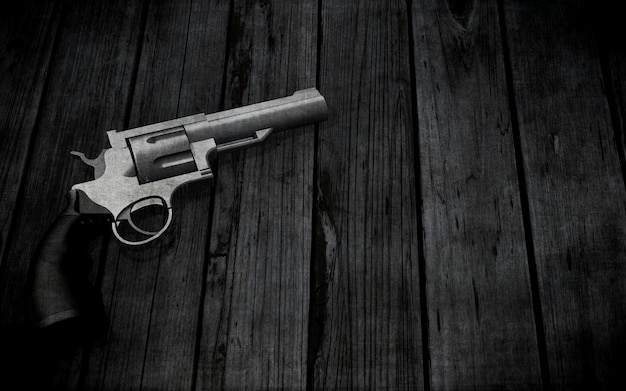 Free Photo 3d handgun on a grunge wooden texture