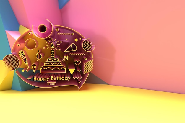 Free photo 3d happy birthday text party elements background flyer poster 3d design