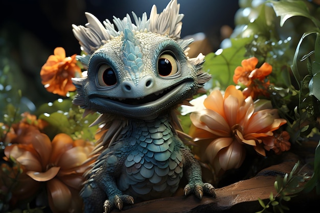 Free Photo 3d hard sculpt stylized baby dragon wallpaper