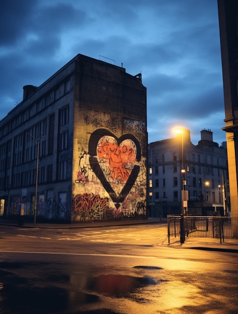 Free Photo 3d heart shape painted on city building