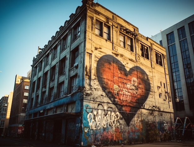 Free Photo 3d heart shape painted on city building