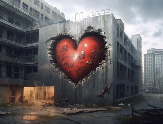 Free Photo 3d heart shape painted on city building