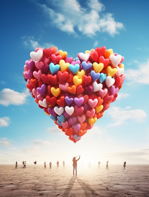 3d heart shape with balloons