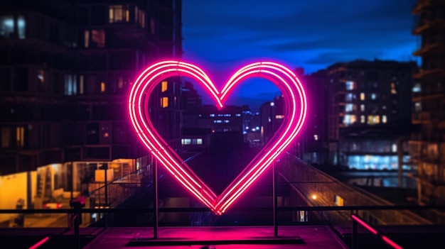 Free Photo 3d heart shape with bright neon light