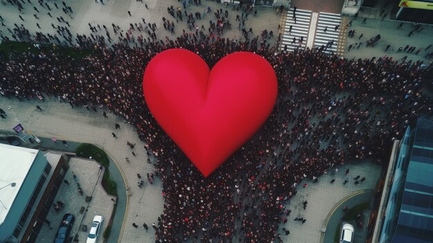 3d heart shape with crowd of people in the city