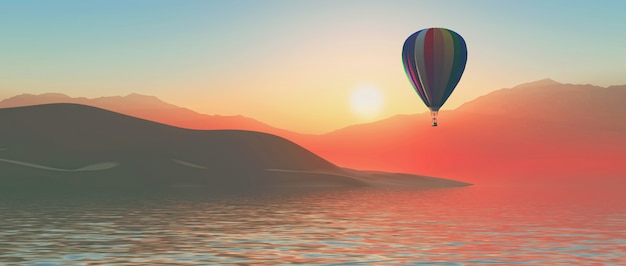 Free photo 3d hot air balloon at sunset