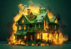 Free photo 3d house on fire with flames