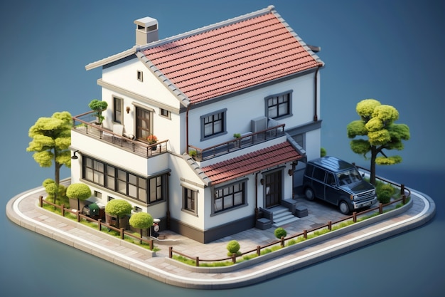 Free photo 3d house model with modern architecture