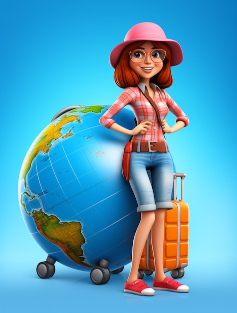 Free Photo 3d icon for travel with woman