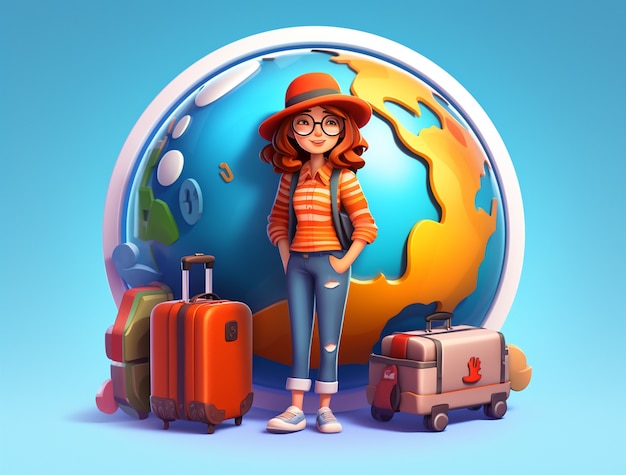 Free Photo 3d icon for travel with woman