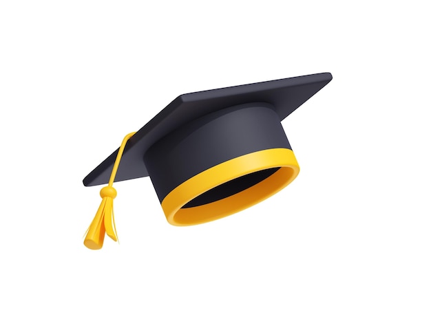 3D illustration of academic hat with golden tassel