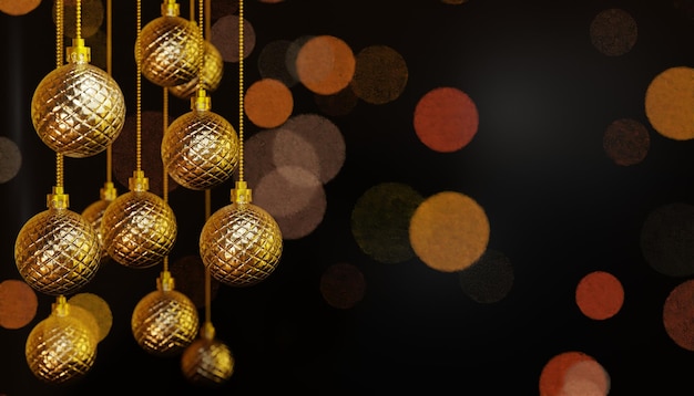 Free photo 3d illustration background with golden christmas balls