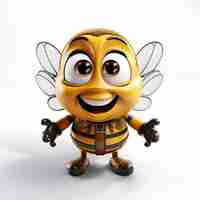 Free photo 3d illustration of bee cartoon character on white background with clipping path