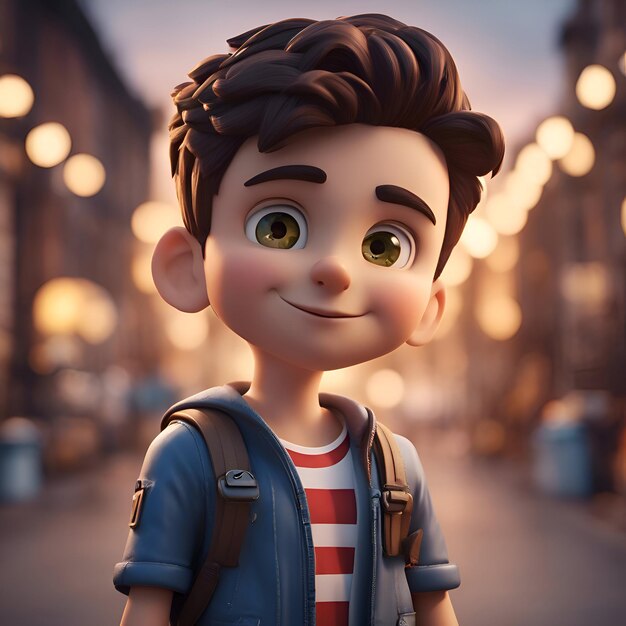 3d illustration of a boy with a backpack on the street