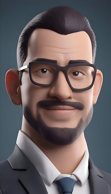 Free photo 3d illustration of a businessman with black mustache and eyeglasses