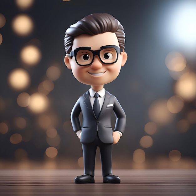 Free photo 3d illustration of businessman with glasses over bokeh lights background