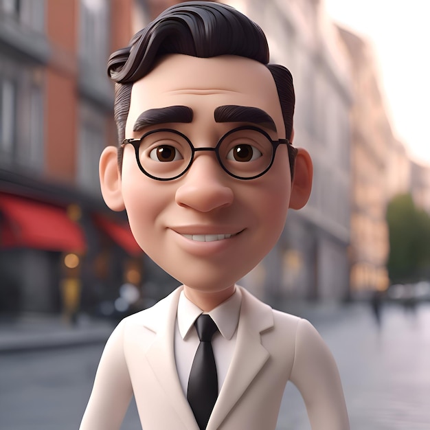 Free photo 3d illustration of a businessman with glasses on a city street background