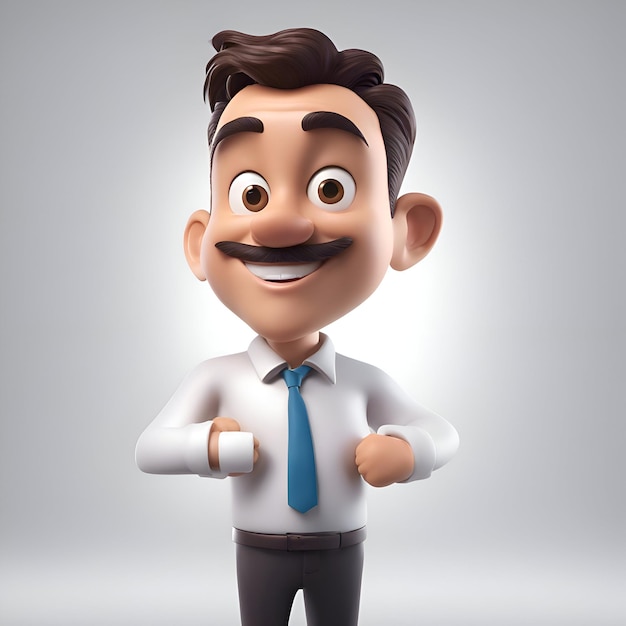 Free photo 3d illustration of a businessman with mustache and tie showing thumbs up