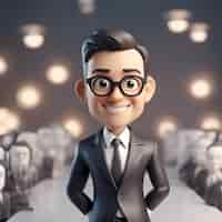 Free photo 3d illustration of a cartoon character in a black suit with glasses