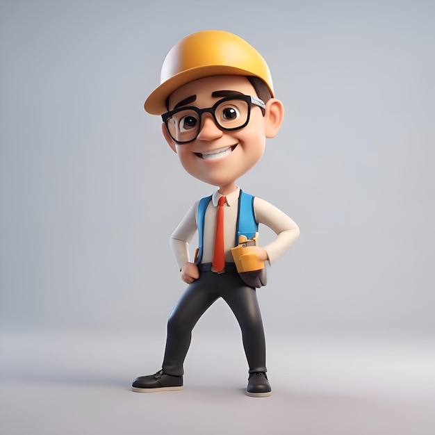 Free Photo 3d illustration of a cartoon character in hard hat and glasses with tool belt