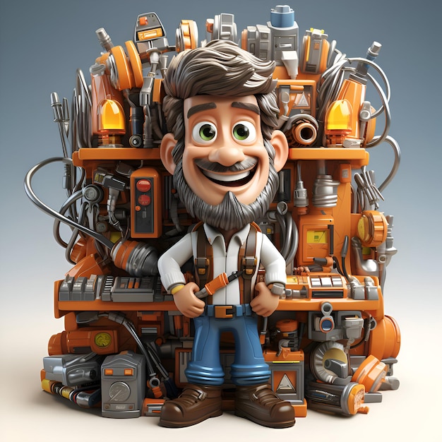 Free Photo 3d illustration of a cartoon handyman with a toolbox