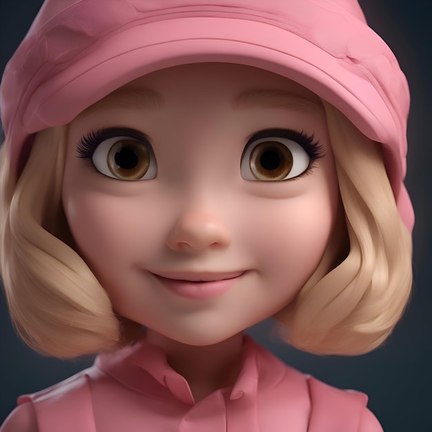 Free photo 3d illustration of a cute blonde girl with pink hat