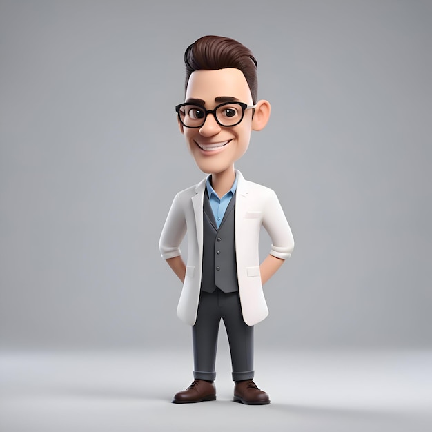 Free photo 3d illustration of a cute boy in a white lab coat and glasses