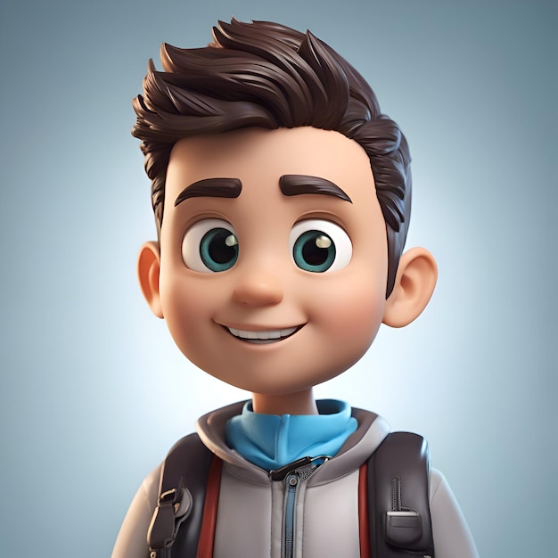 Free photo 3d illustration of a cute cartoon boy with backpack on his back