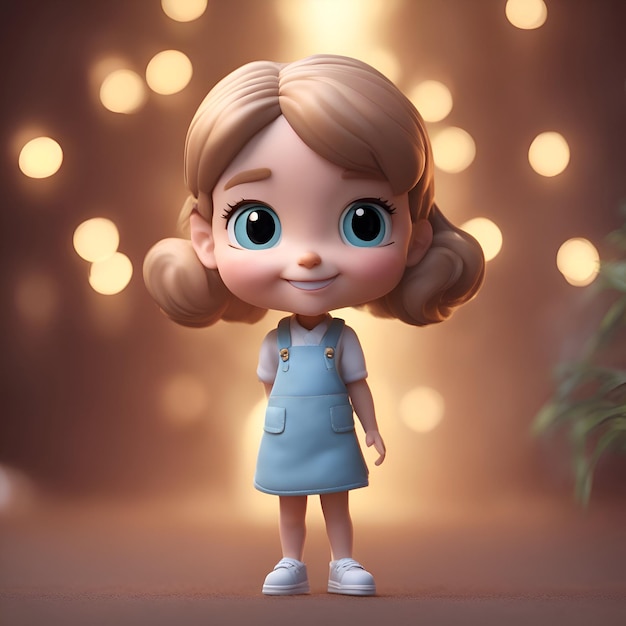 Free Photo 3d illustration of a cute little girl in a blue dress