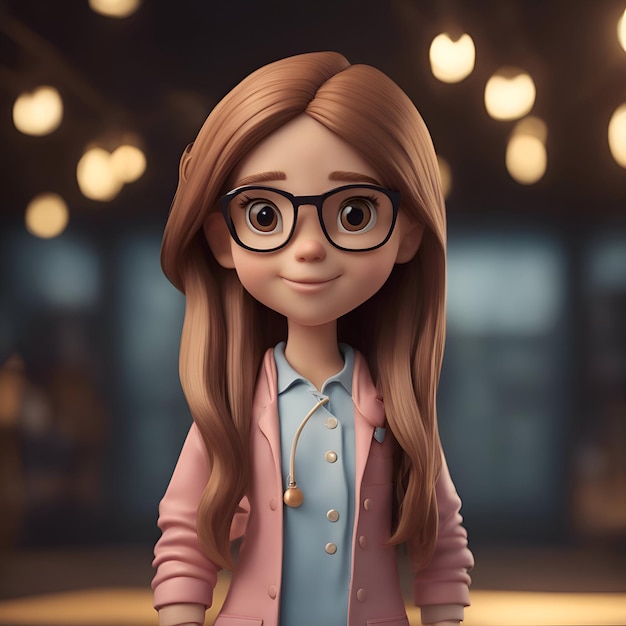 3d illustration of a cute little girl in eyeglasses