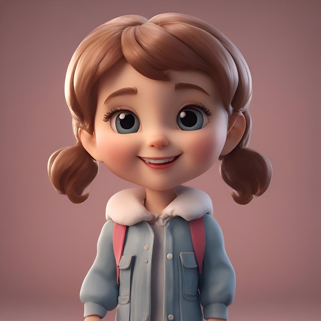 Free photo 3d illustration of a cute little girl in school uniform